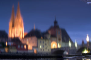 Regensburg Cathedral and houses reflecting in the waters of the Danube in Regensburg, Regensburg Cathedral and houses reflecting in the waters of the Danube in Regensburg,